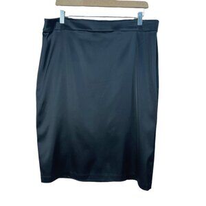 Tadashi Shoji Black Satin Classic Pencil Skirt Knee Length Plus Size 16